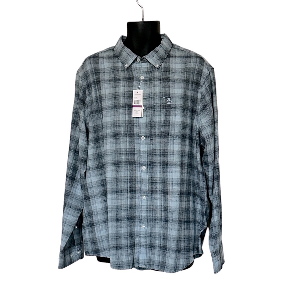 Penguin NWT Men’s Button Down Tourmaline Plaid blue  Casual soft flannel XXL